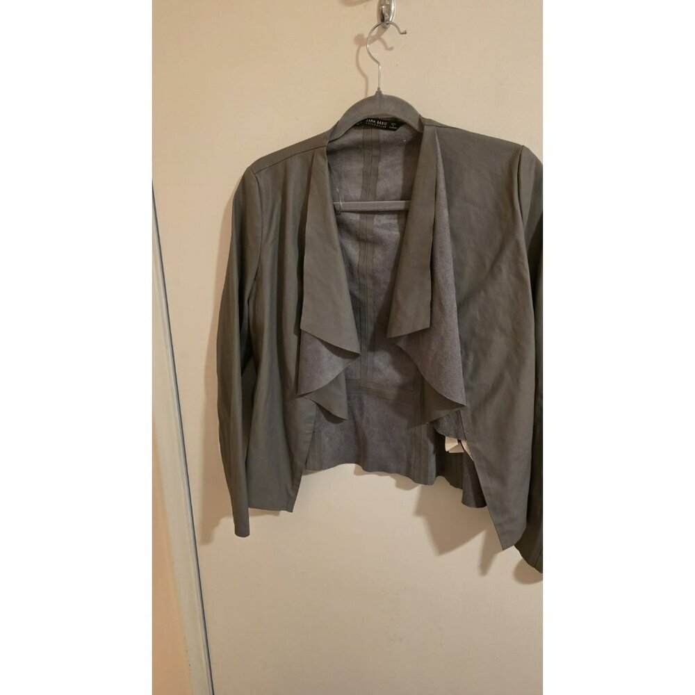 Zara Basic Jacket Faux Leather Open Closure Gray Womens Size Small Moto NWT